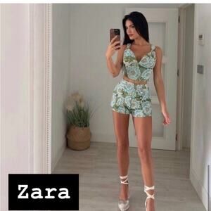 Zara Blue High Waist Shorts Set Size Small NWOT